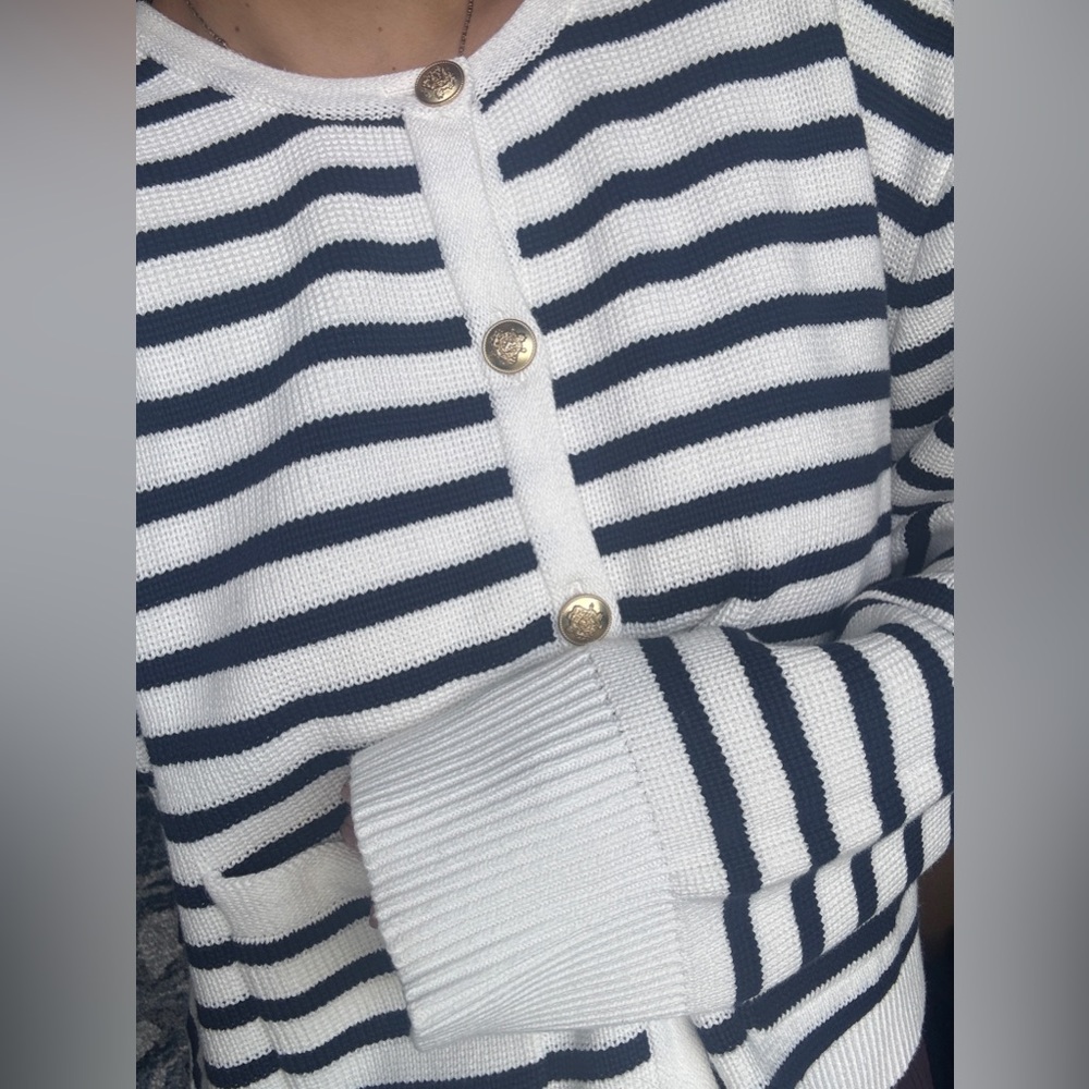 J. Crew Navy and White Striped Cropped Cardigan - Picture 12 of 13